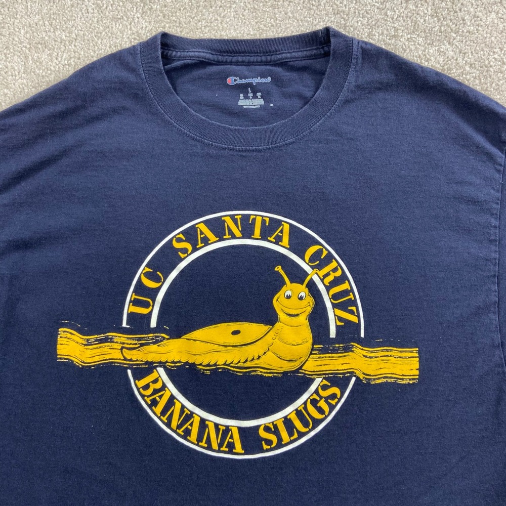 Champion UC Santa Cruz T-Shirt Mens Large Navy Banana Slugs Graphic Tee